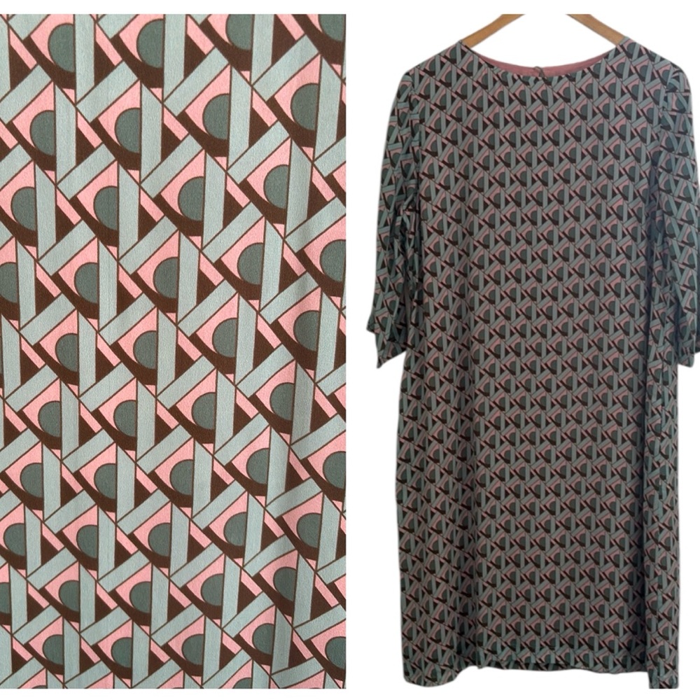 Anna Thomas Silk Blend Geometric Pattern Pink Green Blue Women's Dress Size 10